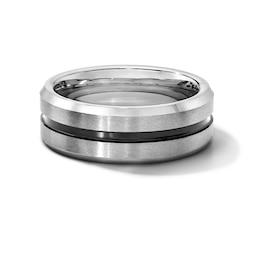 8.0mm Engravable Stripe Wedding Band in Tungsten with Black Ion Plate