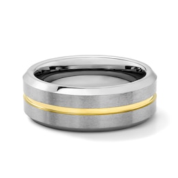 8.0mm Engravable Stripe Wedding Band in Tungsten with Yellow Ion Plate