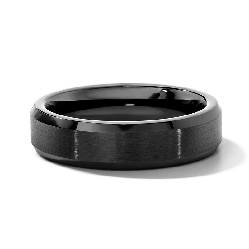 Main Image 1 of 6.0mm Engravable Satin-Finish Wedding Band in Tungsten with Black Ion Plate