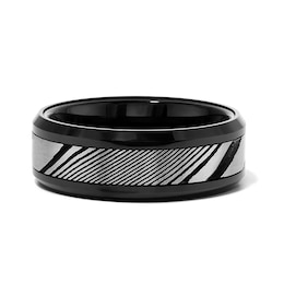 8.0mm Engravable Etched Wedding Band in Black Ion-Plated Stainless Steel and Tungsten