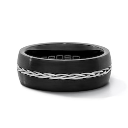 8.0mm Engravable Braid Wedding Band in Stainless Steel and Black Ion-Plated Tungsten