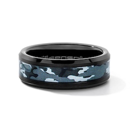 8.0mm Engravable Camo Stripe Wedding Band in Tungsten with Black Ion Plate