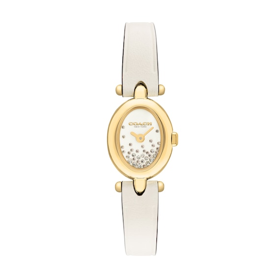 Ladies' Coach Sammy Crystal Accent Gold-Tone IP Stainless Steel Watch with Ivory Dial and Cream Leather Strap (14504740)