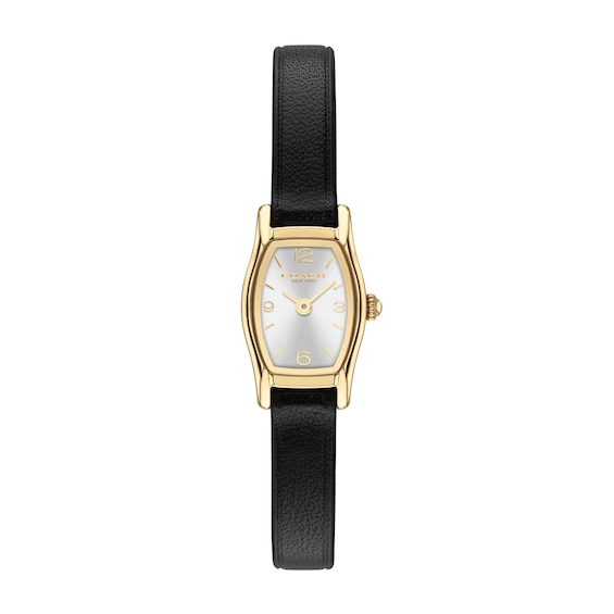 Ladies' Coach Greta Gold-Tone IP Stainless Steel Watch with Silver-Tone Dial and Leather Strap (Model