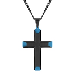 Cross Pendant in Black and Blue Ion-Plated Stainless Steel - 24"