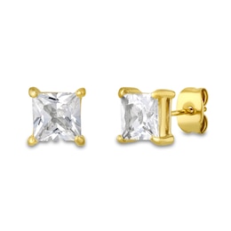 6.0mm Lab-Created Sapphire Solitaire Earrings in Yellow Ion-Plated Stainless Steel