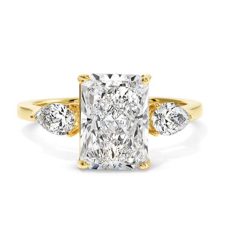 Main Image 1 of 3-1/2 CT. T.W. Radiant-Cut Certified Lab-Grown Diamond Three-Stone Engagement Ring in 14K Gold (F/VS2)