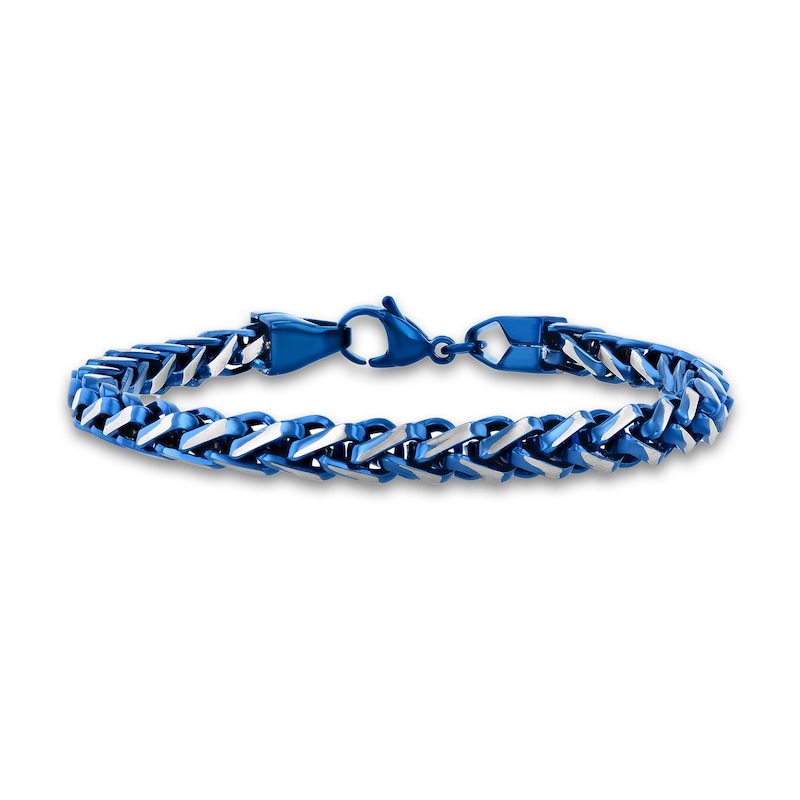 Main Image 1 of 6.0mm Wheat Chain Bracelet in Solid Stainless Steel with Blue Ion Plate - 8.5"