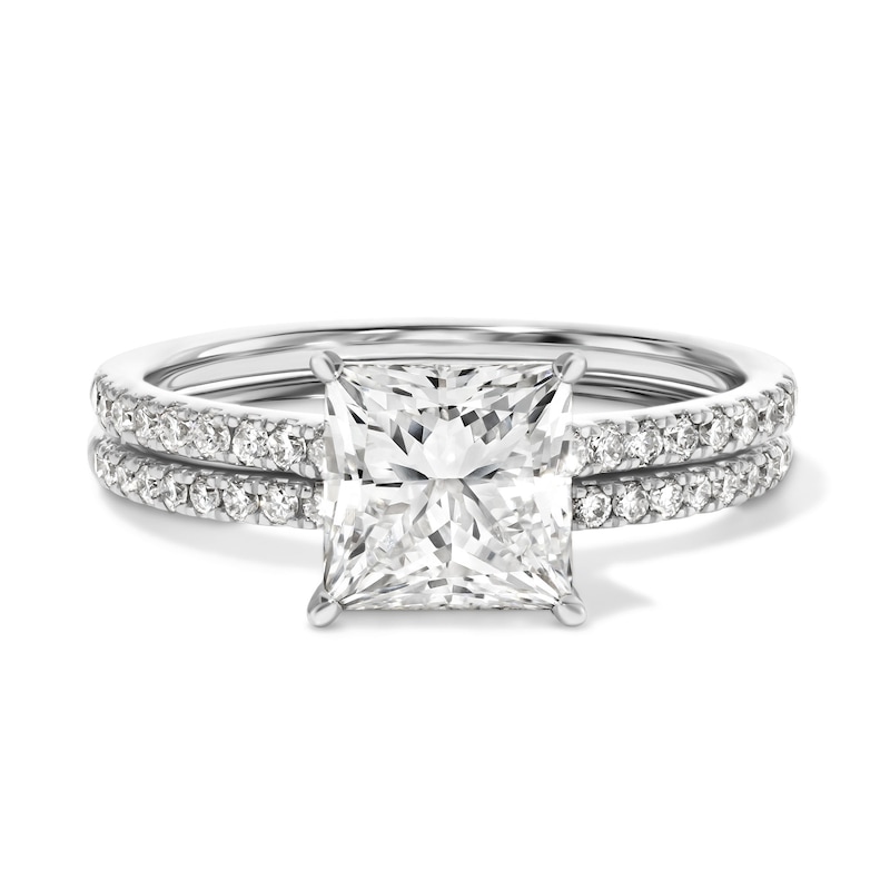 Main Image 1 of 2-1/2 CT. T.W. Princess-Cut Certified Lab-Grown Diamond Bridal Set in 14K White Gold (F/VS2)