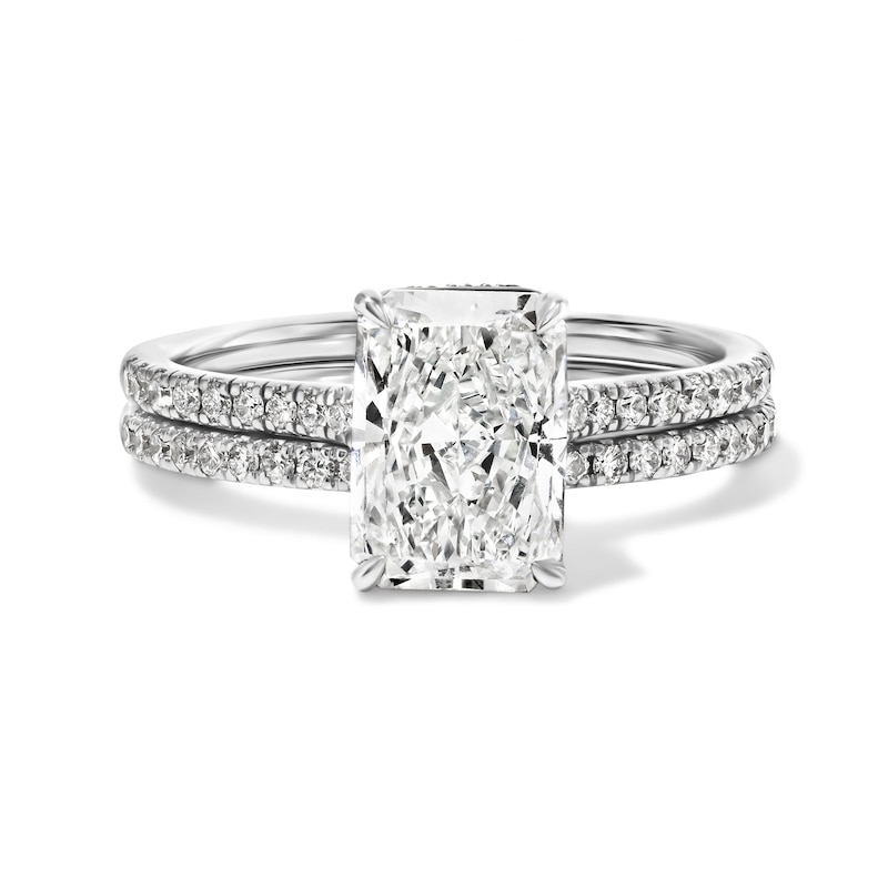 Main Image 1 of 2-1/2 CT. T.W. Radiant-Cut Certified Lab-Grown Diamond Bridal Set in 14K White Gold (F/VS2)