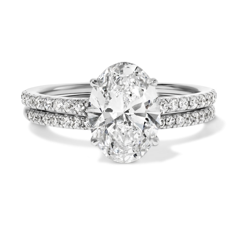 Main Image 1 of 2-1/2 CT. T.W. Oval Certified Lab-Grown Diamond Bridal Set in 14K White Gold (F/VS2)