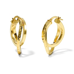 30.0mm Diamond-Cut and Polished Double Hoops in Hollow 10K Gold