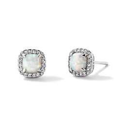 Cushion-Cut Lab-Created Opal and Lab-Created Sapphire Frame Earrings in Sterling Silver
