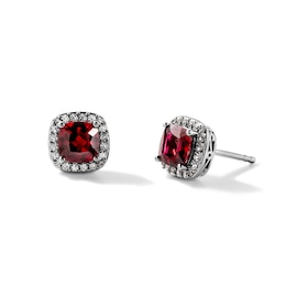 Cushion-Cut Lab-Created Ruby and Lab-Created Sapphire Stud Earrings in Sterling Silver