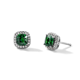 Cushion-Cut Lab-Created Emerald and Lab-Created Sapphire Frame Earrings in Sterling Silver