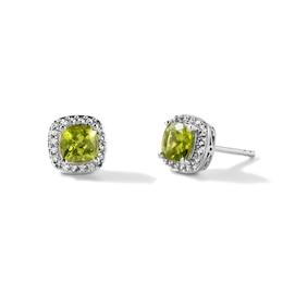 Cushion-Cut Peridot and Lab-Created Sapphire Frame Earrings in Sterling Silver