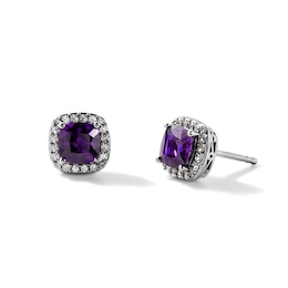 Cushion-Cut Amethyst and Lab-Created Sapphire Frame Earrings in Sterling Silver