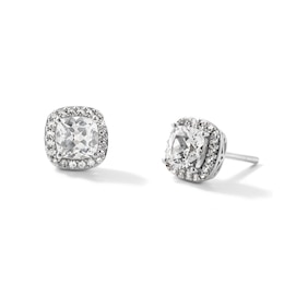 Cushion-Cut Lab-Created Sapphire Frame Earrings in Sterling Silver