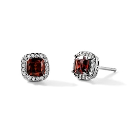 Cushion-Cut Garnet and Lab-Created Sapphire Frame Earrings in Sterling Silver