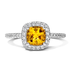 Cushion-Cut Citrine and Lab-Created Sapphire Frame Ring in Sterling Silver