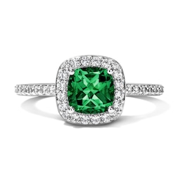 Cushion-Cut Lab-Created Emerald and Lab-Created Sapphire Frame Ring in Sterling Silver
