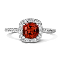 Cushion-Cut Garnet and Lab-Created Sapphire Frame Ring in Sterling Silver
