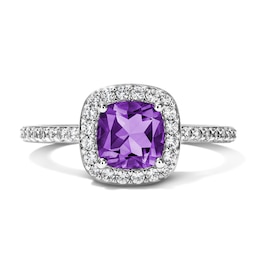 Cushion-Cut Amethyst and Lab-Created Sapphire Frame Ring in Sterling Silver