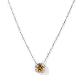 Cushion-Cut Citrine and Lab-Created Sapphire Frame Necklace in Sterling Silver - 18"