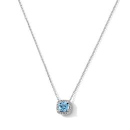 Cushion-Cut Blue Topaz and Lab-Created Sapphire Frame Necklace in Sterling Silver - 18"