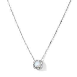 Cushion-Cut Lab-Created Opal and Lab-Created Sapphire Frame Necklace in Sterling Silver - 18"