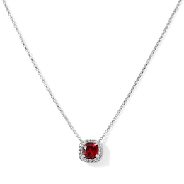 Cushion-Cut Lab-Created Ruby and Lab-Created Sapphire Frame Necklace in Sterling Silver - 18"