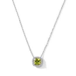 Cushion-Cut Peridot and Lab-Created Sapphire Frame Necklace in Sterling Silver - 18"