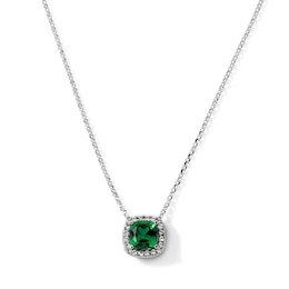 Cushion-Cut Lab-Created Emerald and Lab-Created Sapphire Frame Necklace in Sterling Silver - 18"