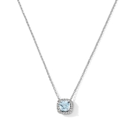 Cushion-Cut Aquamarine and Lab-Created Sapphire Necklace in Sterling Silver - 18"