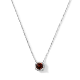 Cushion-Cut Garnet and Lab-Created Sapphire Frame Necklace in Sterling Silver - 18"