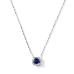 Cushion-Cut Lab-Created Sapphire Frame Necklace in Sterling Silver - 18"