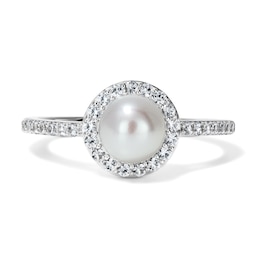 Cultured Pearl and Lab-Created Sapphire Frame Ring in Sterling Silver