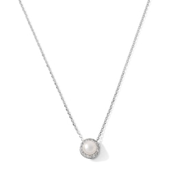 Cultured Pearl and Lab-Created Sapphire Frame Necklace in Sterling Silver - 18"