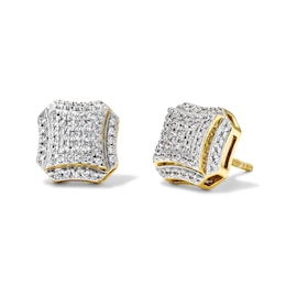1/4 CT. T.W. Diamond Concave Square Cluster Stud Earrings in 10K Gold