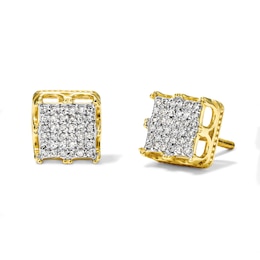 1/10 CT. T.W. Diamond Square Crown Cluster Stud Earrings in 10K Gold