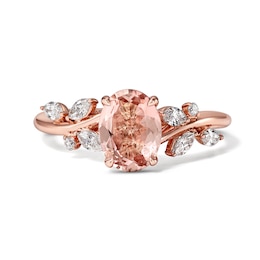 Romantic Vine Oval Morganite and 3/8 CT.T.W. Lab-Grown Diamond Engagement Ring in 14K Rose Gold (F/VS2)