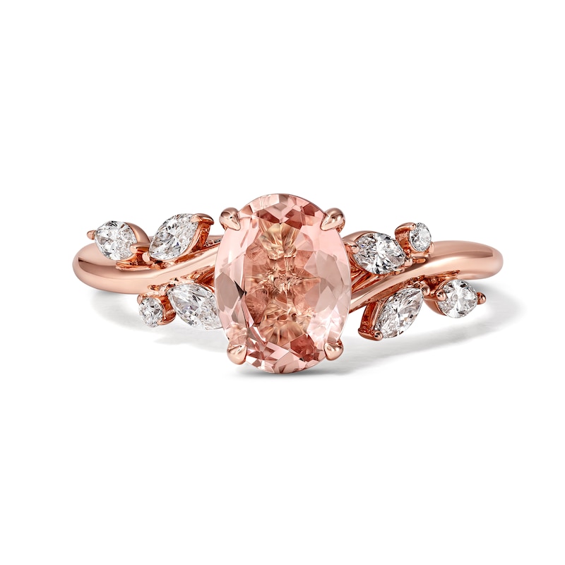 Main Image 1 of Romantic Vine Oval Morganite and 3/8 CT.T.W. Lab-Grown Diamond Engagement Ring in 14K Rose Gold (F/VS2)