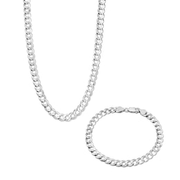7.0mm Curb Chain Necklace and Bracelet Set in Solid Sterling Silver