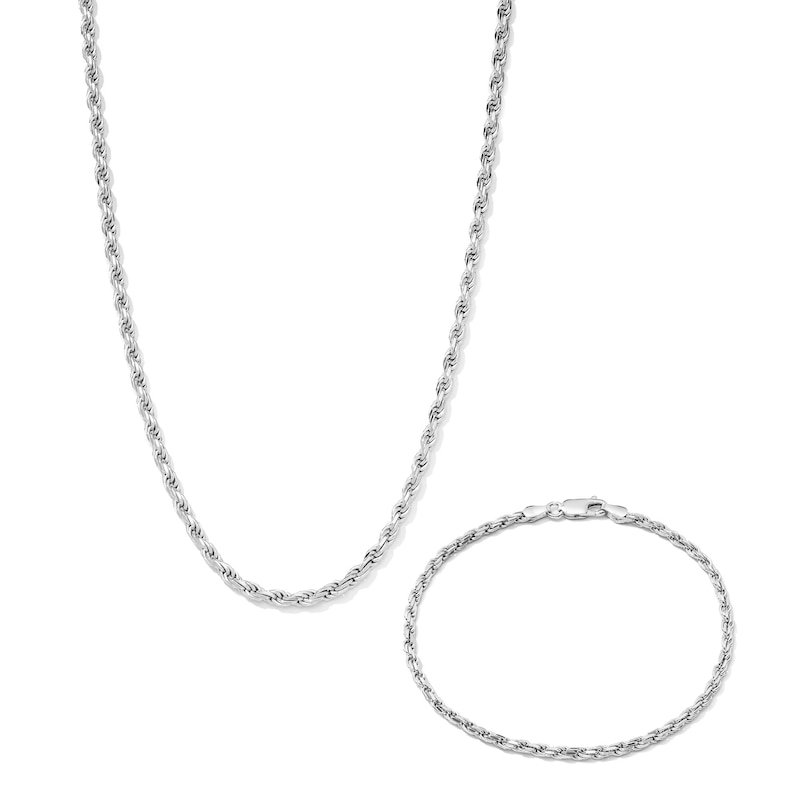 Main Image 1 of 2.7mm Rope Chain Necklace and Bracelet Set in Solid Sterling Silver