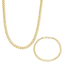 4.8mm Curb Chain Necklace and Bracelet Set in Hollow 10K Gold