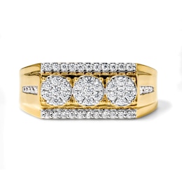 1/2 CT. T.W. Diamond Triple Cluster Ring in 10K Gold (I/I2)