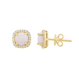 EFFY™ Collection Opal Cabochon and 1/6 CT. T.W. Diamond Halo Stud Earrings in 14K Gold