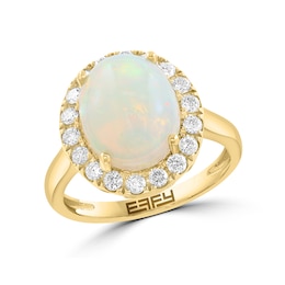 EFFY™ Collection Oval Opal Cabochon and 3/8 CT. T.W. Diamond Halo Ring in 14K Gold