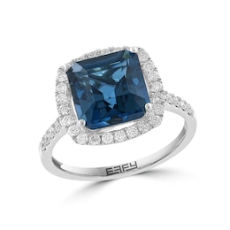 EFFY™ Collection Princess-Cut London Blue Topaz and 3/8 CT. T.W. Diamond Frame Ring in 14K White Gold