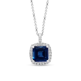 EFFY™ Collection Princess-Cut London Blue Topaz and 1/3 CT. T.W. Diamond Frame Necklace in 14K White Gold - 18"